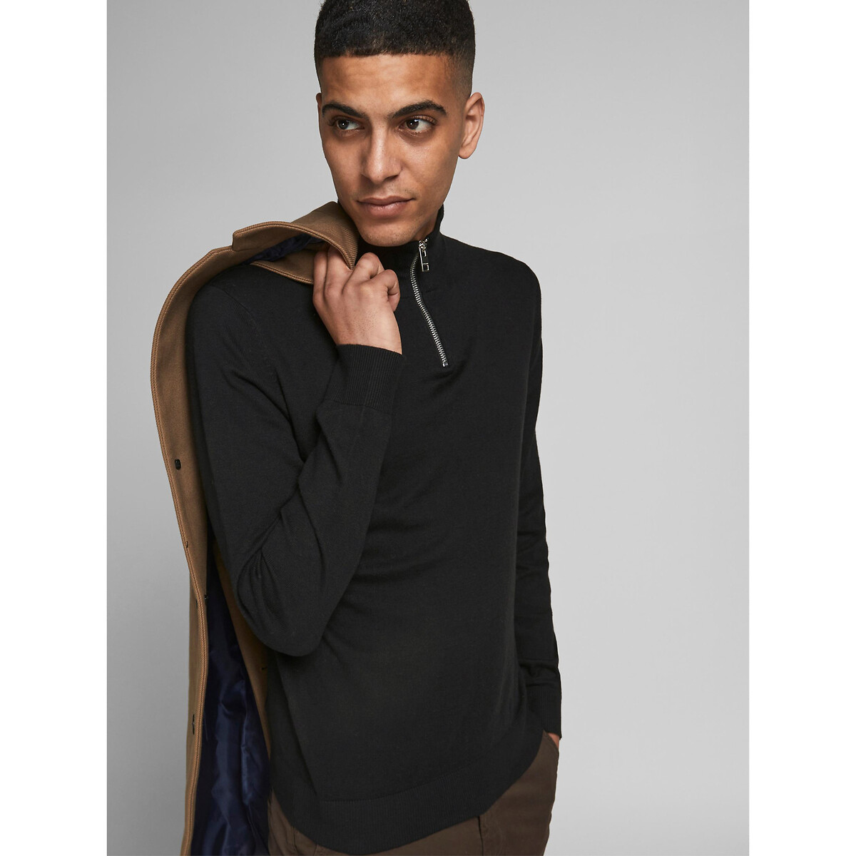 Emil Quarter-Zip Cotton Mix Jumper black, JACK & JONES