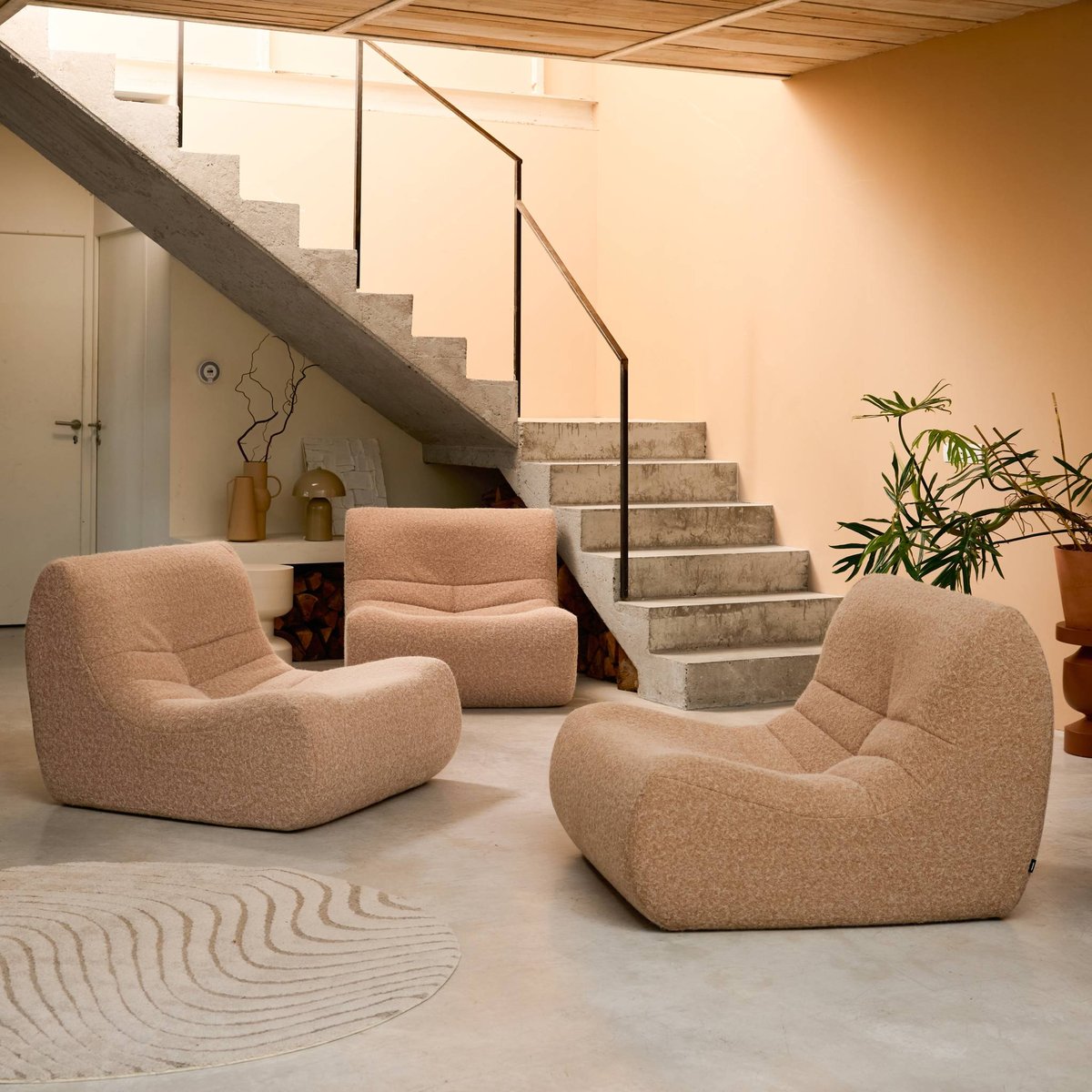 Chauffeuse tissu effet alpaca 3 places SOKOL beige, SWEEEK