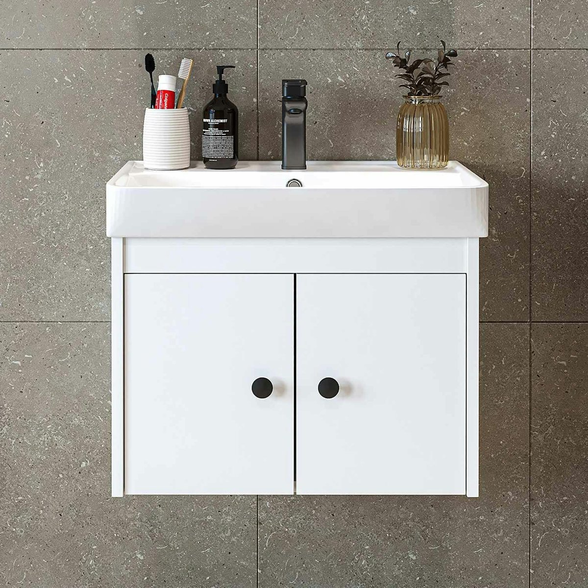 Meuble vasque suspendu 2 portes 60 cm JUSA blanc, PIER IMPORT