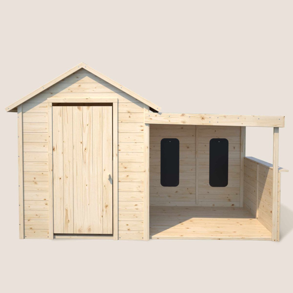 Cabane en bois pour enfants avec préau extérieur SARAH marron, SOULET