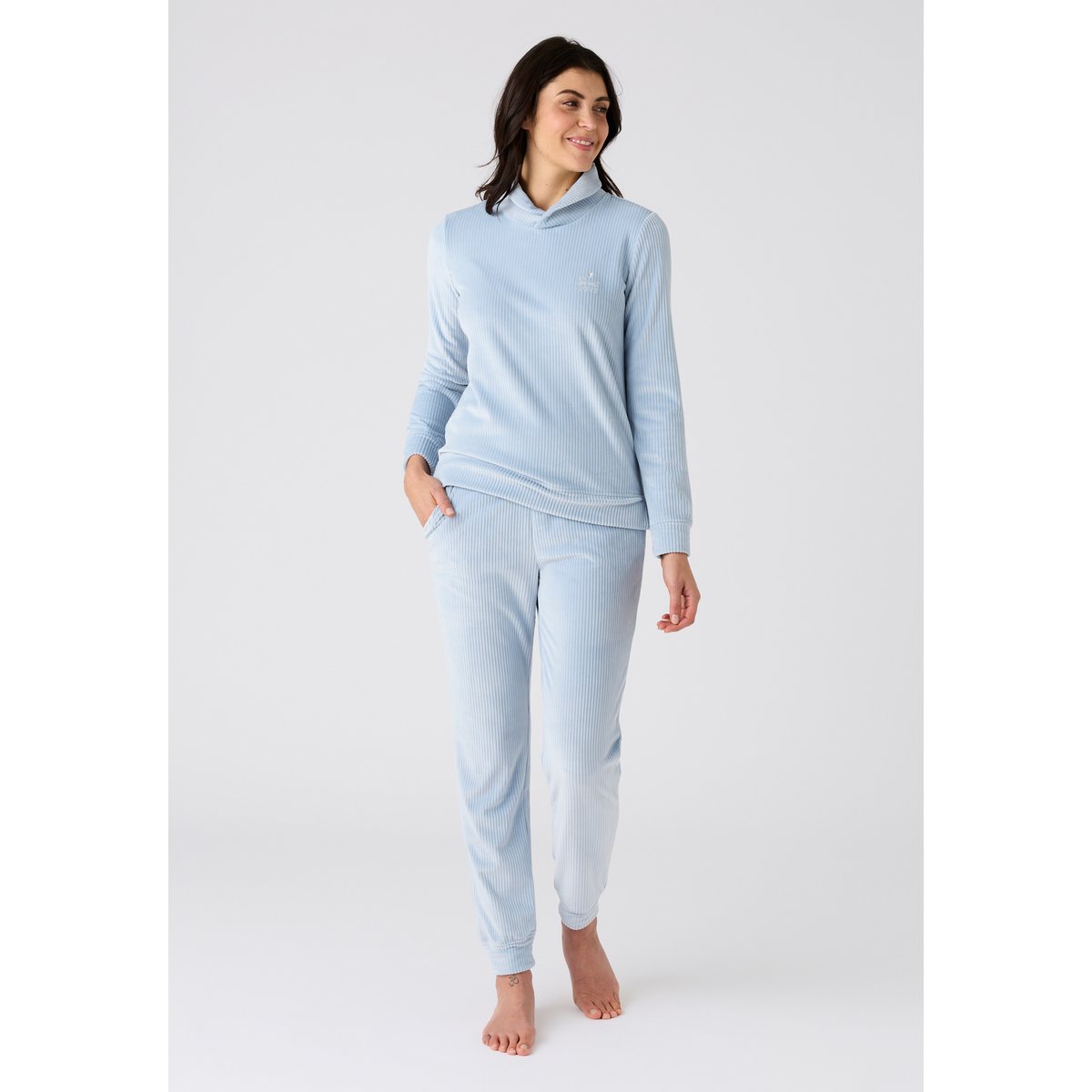 Pyjama Thermolactyl en velours côtelé bleu grisé, DAMART