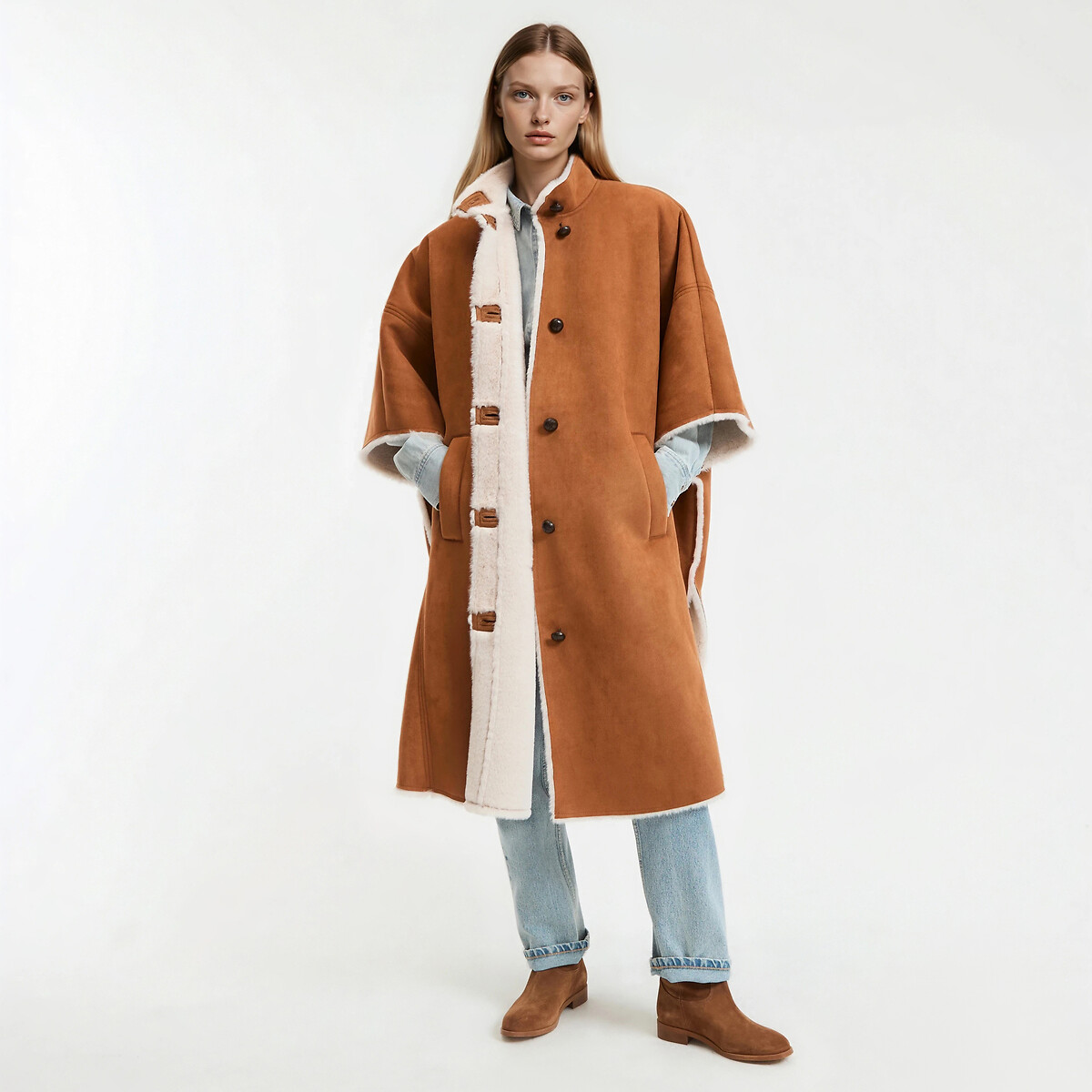 Cape longue fermeture boutonnée, plein hiver marron camel, LA REDOUTE COLLECTIONS