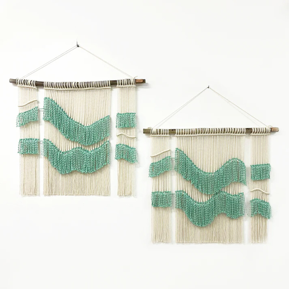 Decoração de parede em macramé WAVE, Macramar natural/verde, MACRAMAR