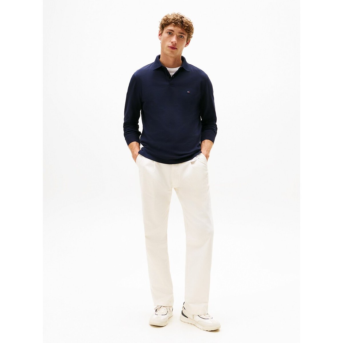 Polo manches longues droit maille piquée 1985 bleu marine, TOMMY HILFIGER