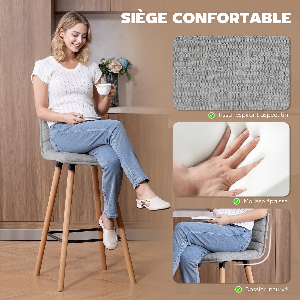 Tabouret de bar Polyester Gris gris clair, HOMCOM