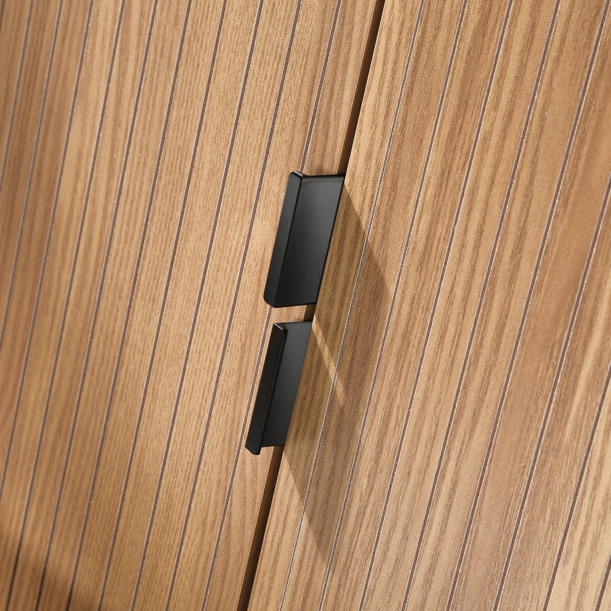 Buffet 2 portes 2 niches ouvertes effet bois rainuré L110 cm - TARA bois clair, CALICOSY