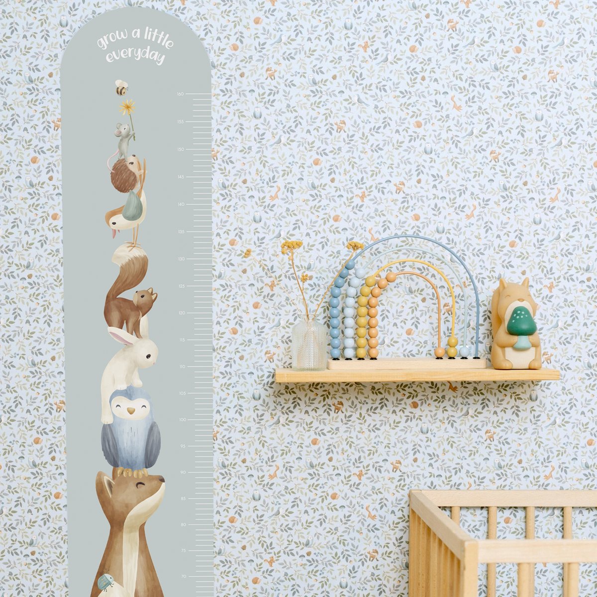 Papier peint pour enfant liberty Farandole d'animaux bleu, marron, vert, LITTLE DUTCH