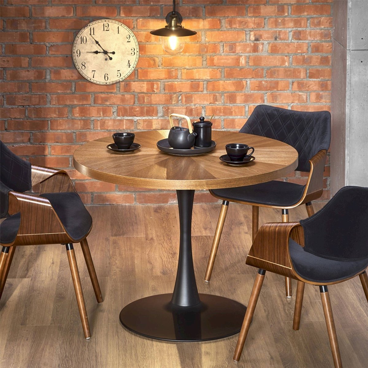 Table ronde EXPULTIP en bois et métal noyer et noir, RECOLLECTION