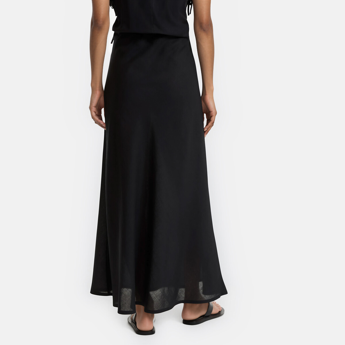 Jupe longue évasée en viscose et lin noir, LA REDOUTE COLLECTIONS