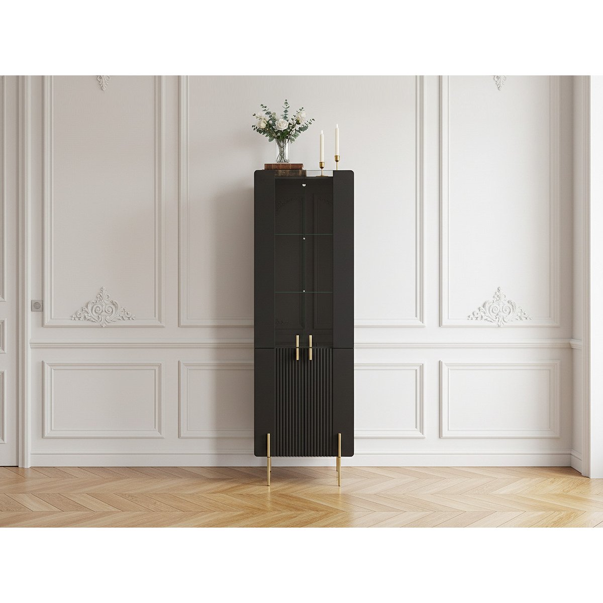 Vitrine 60 cm 2 portes, MATHILDE noir, BOBOCHIC