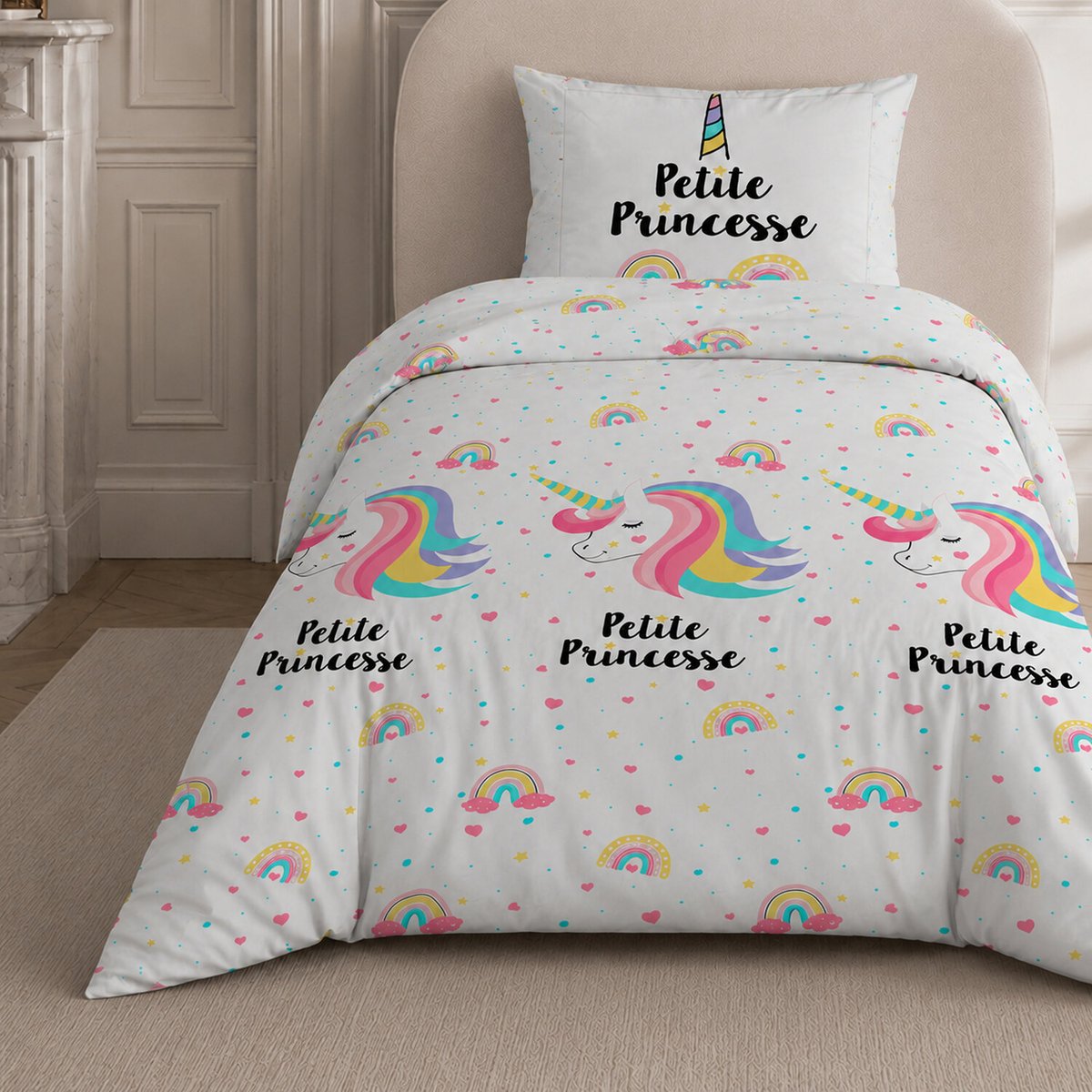 Parure de lit en coton motif géométrique, LICORNE multicolore, C DESIGN HOME TEXTILE