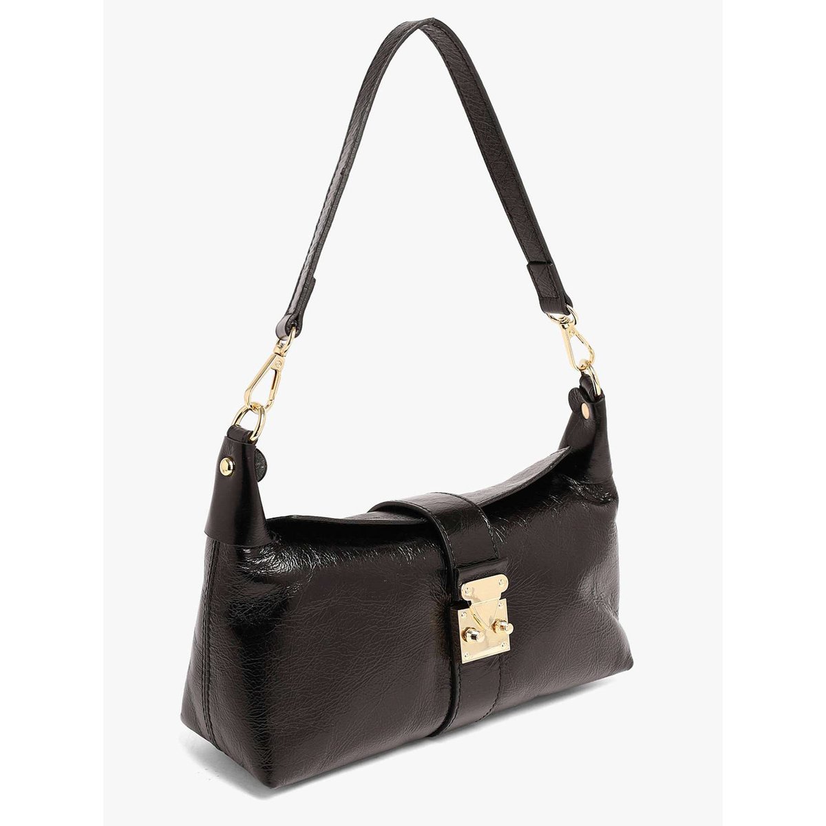 Sac porté épaule Shiny sauvage cuir nero, MILANO