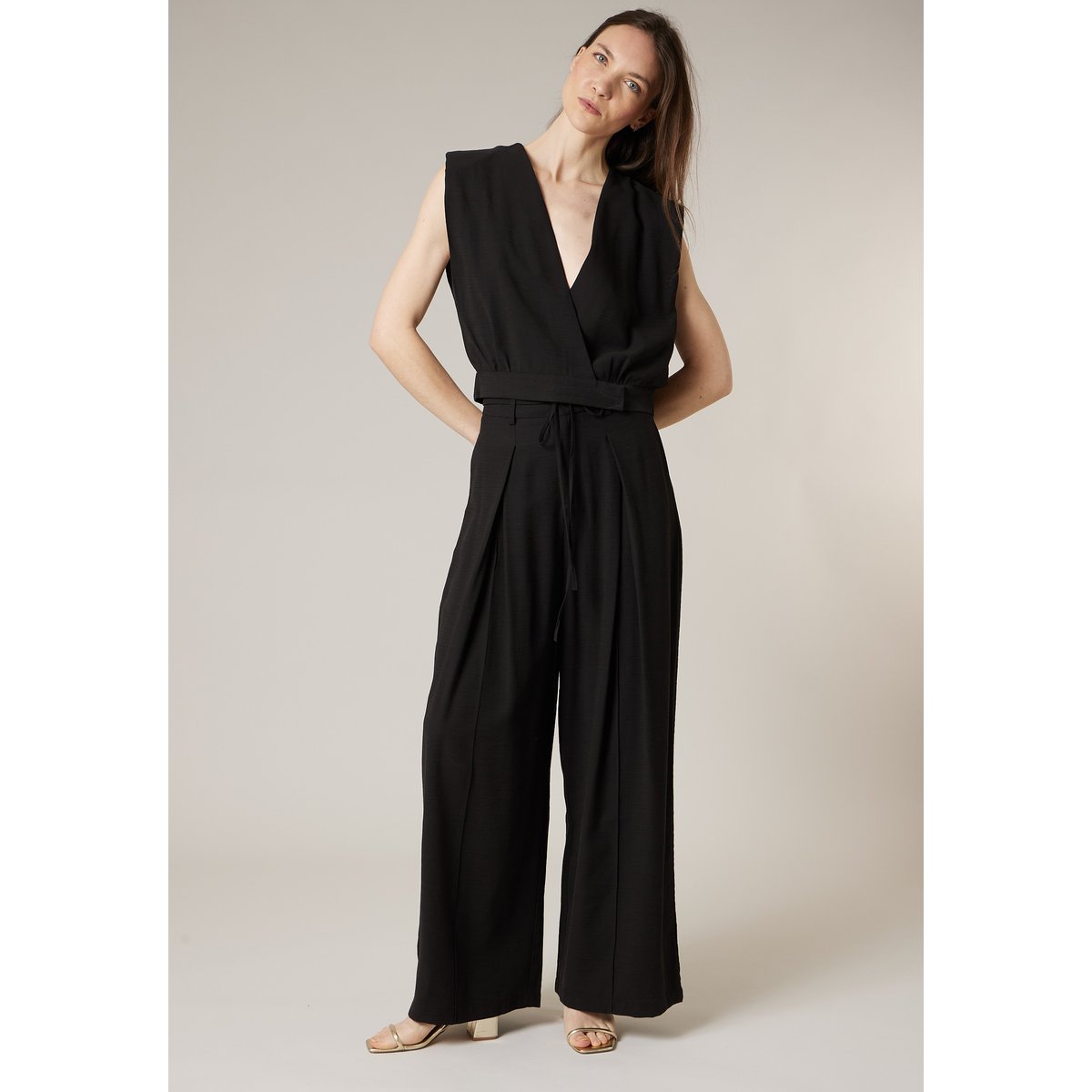 Top sans manches cache-coeur uni MELICE black, DEELUXE