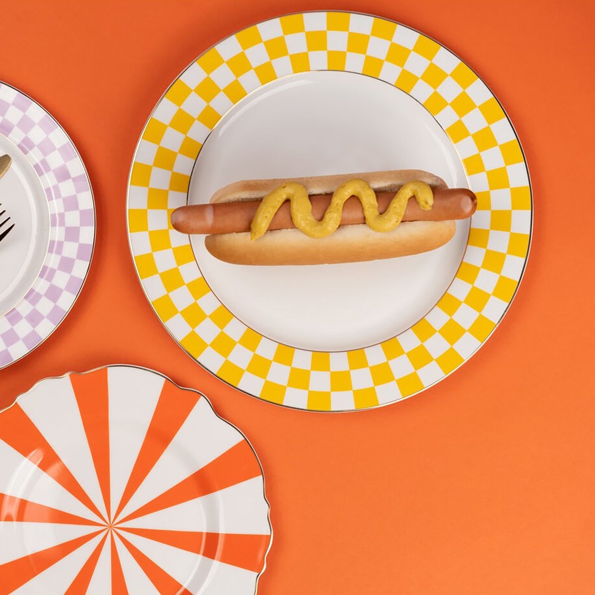 Lot de 6 assiettes bord damier, HARLEQUIN jaune, KARE DESIGN