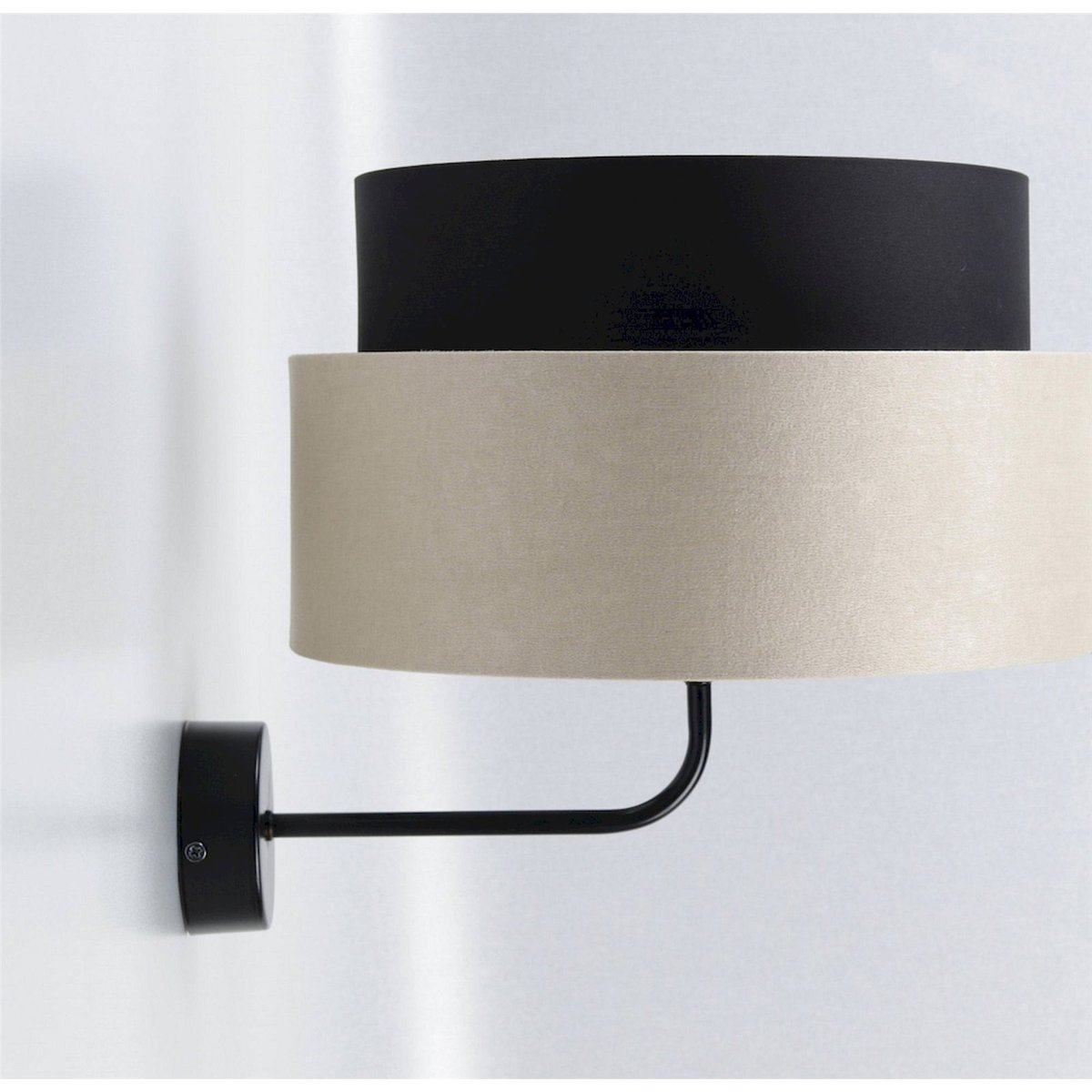Applique murale ronde en tissu, DUO ELLEGANT noir satiné et beige brillant, BPS KONCEPT