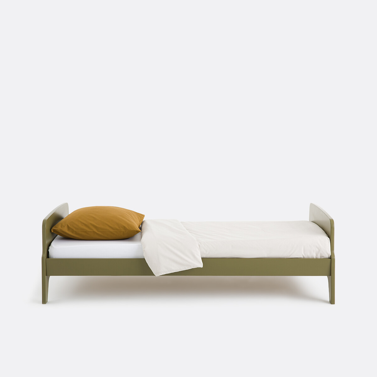 Adil Vintage Retro Style Single Bed with Bed Base khaki green, LA REDOUTE INTERIEURS
