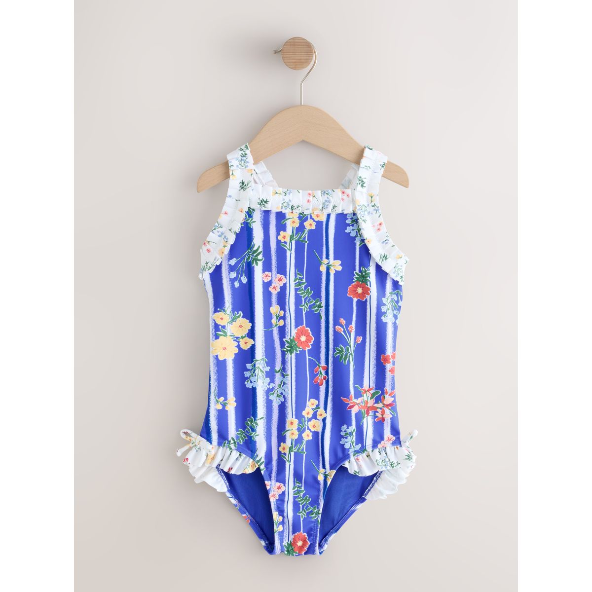 Maillot de bain à volants rayures florales bleues, NEXT