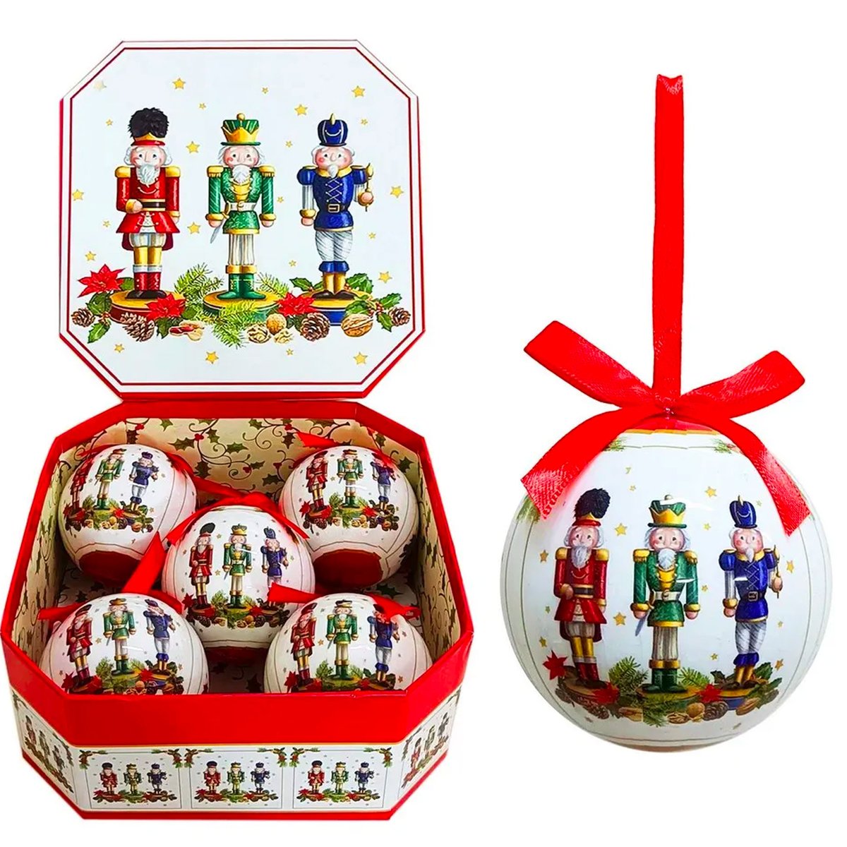 Coffret de 5 boules de Noël rétro soldats casse-noisette 7.5cm multicolore, WADIGA