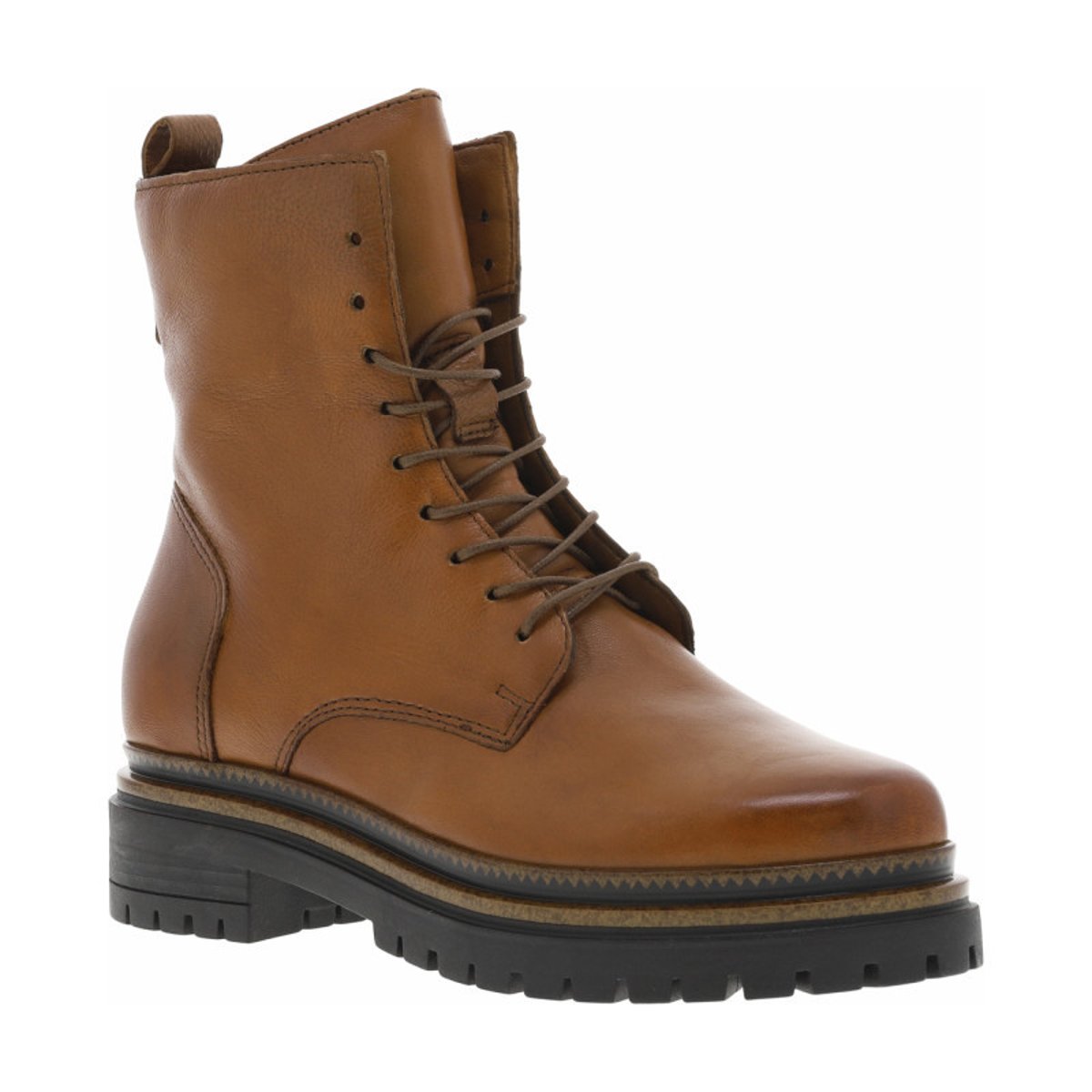 Bottines en cuir camel avec semelle à talon plat et lacets ronds camel, MJUS