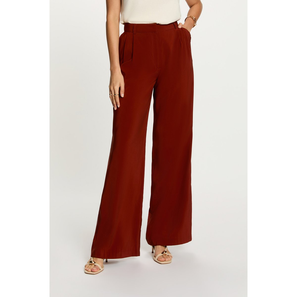 Pantalon large fluide marron cognac, MORGAN
