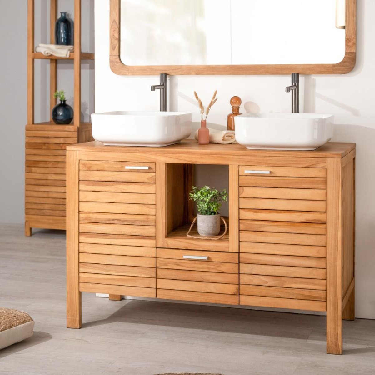 Meuble sous vasque en teck rectangle 120 COURCHEVEL naturel, WANDA COLLECTION