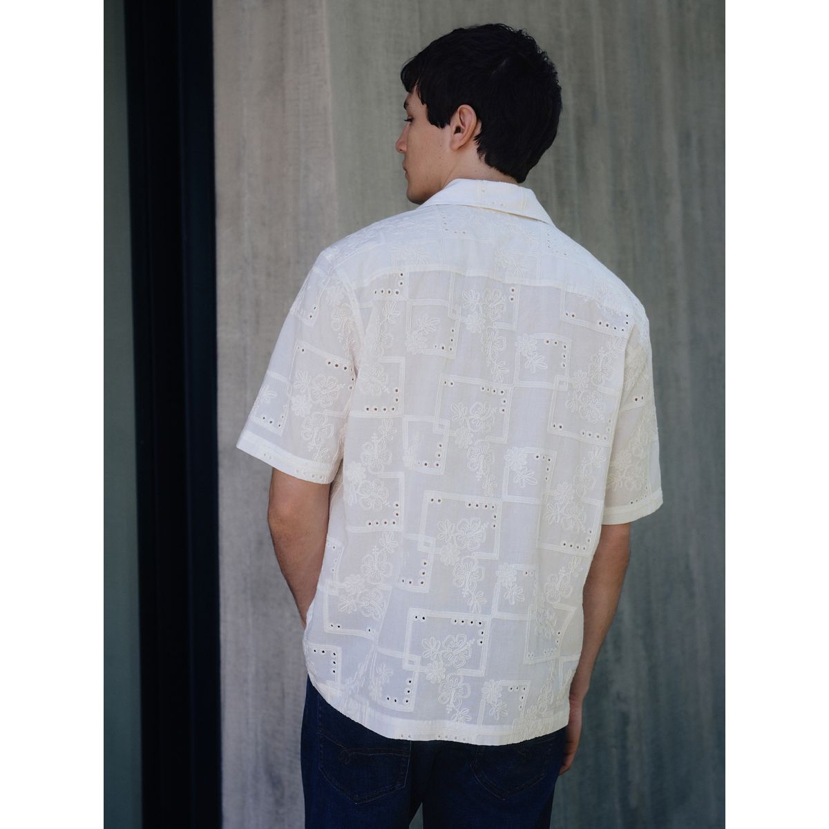 Chemise à manches courtes et motifs brodés blanc écru, NEXT