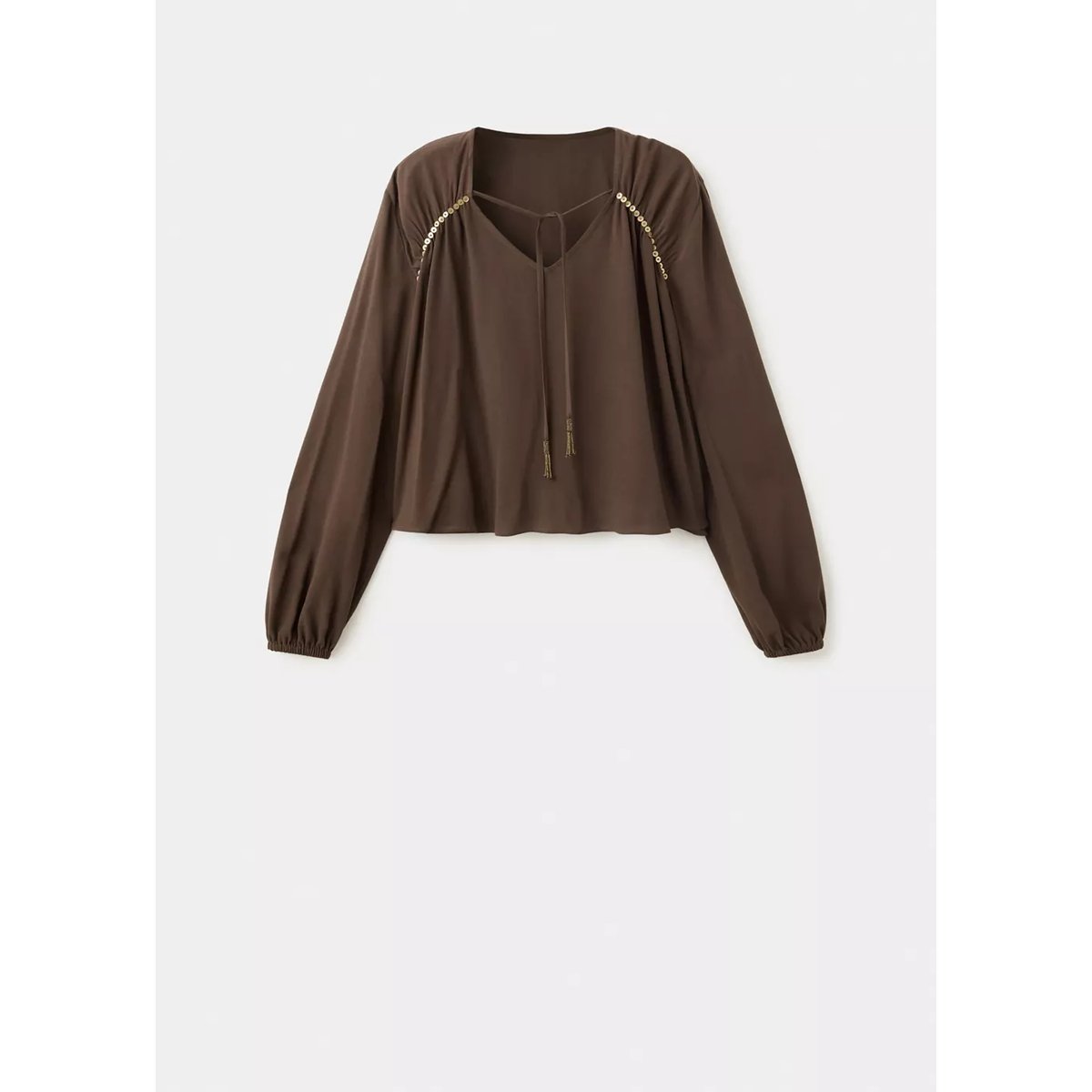 Blouse col en V à sequins marron, MANGO TEEN