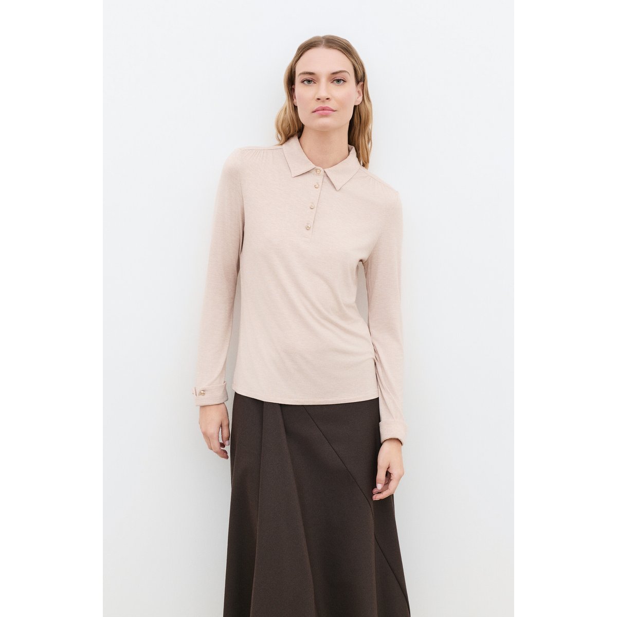 T-shirt droit col chemise TNINE beige, CAROLL