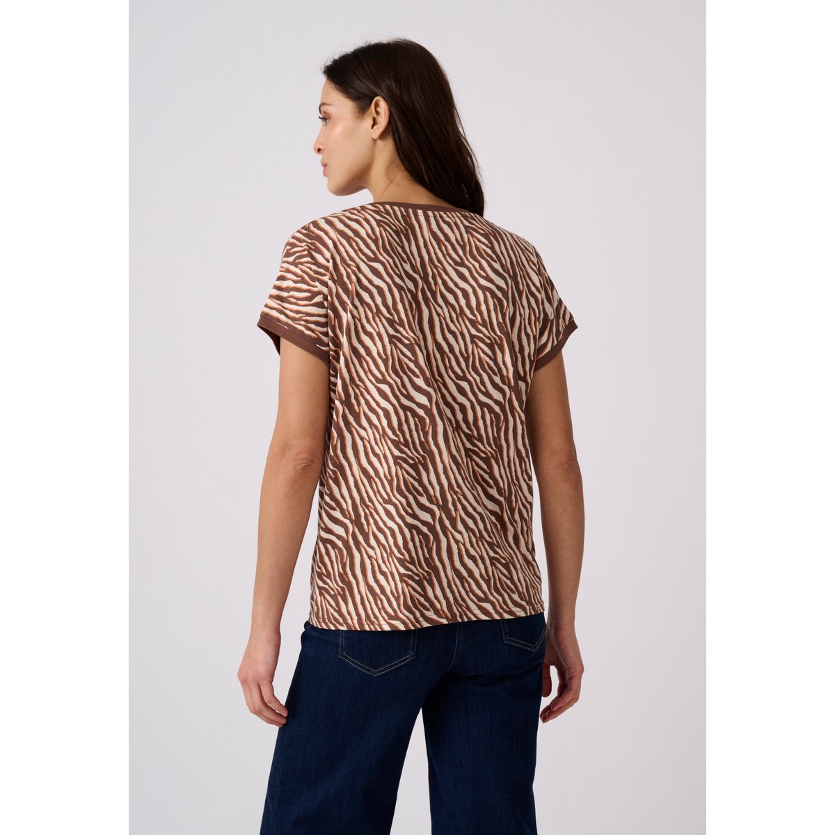 T-shirt encolure tunisienne marron animalier, DAMART