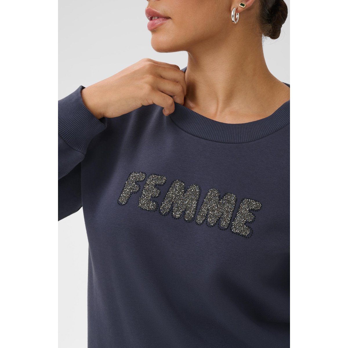 Sweatshirt bleu argent graphite/silver artwork, KAFFE CURVE