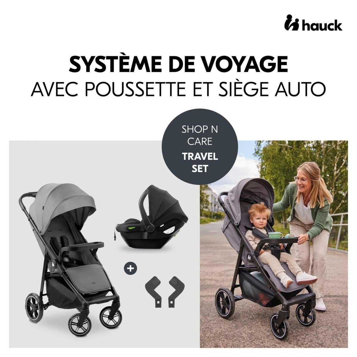 Poussette duo Shop N Care Travel Set gris, HAUCK