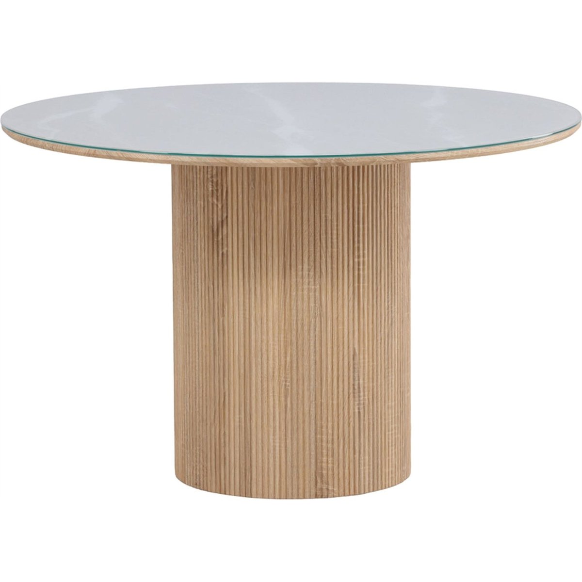 Table ronde HYDROWN verre et piètement cannelé blanc et bois clair, RECOLLECTION