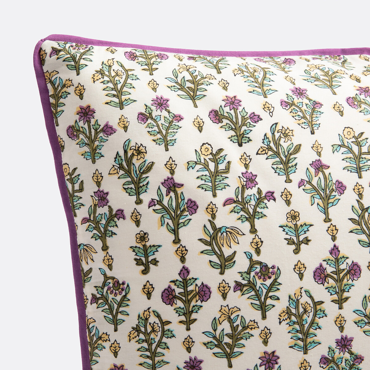 Housse de coussin en coton imprimé block-print, SHANDIRA ecru/kaki, LA REDOUTE INTERIEURS