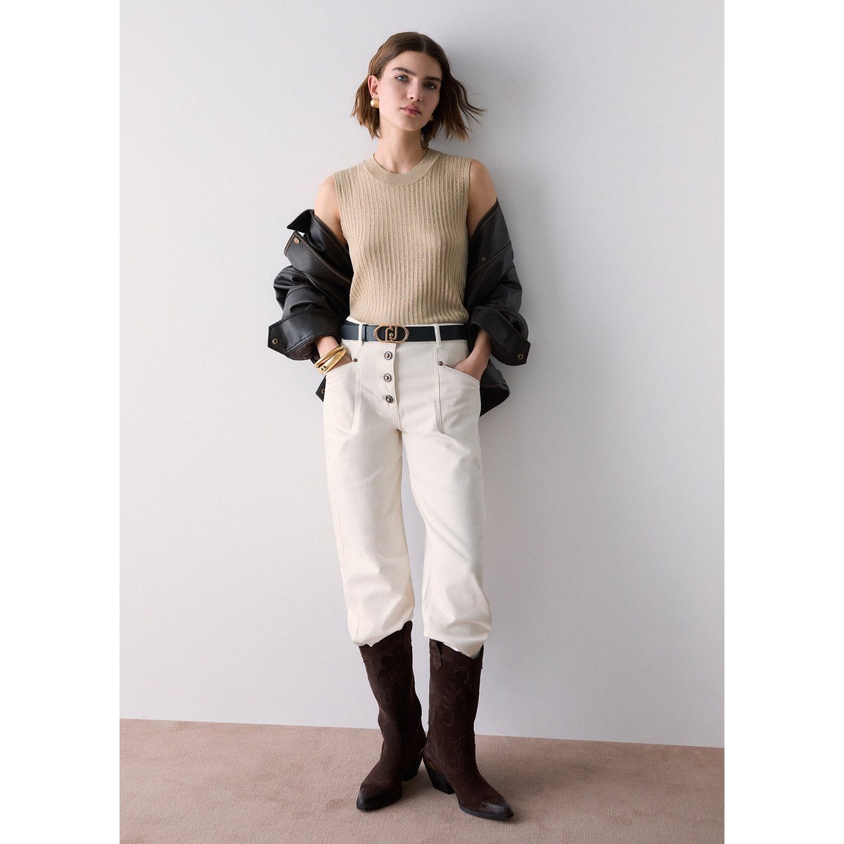Haut en maille avec nœud beige, LIU JO