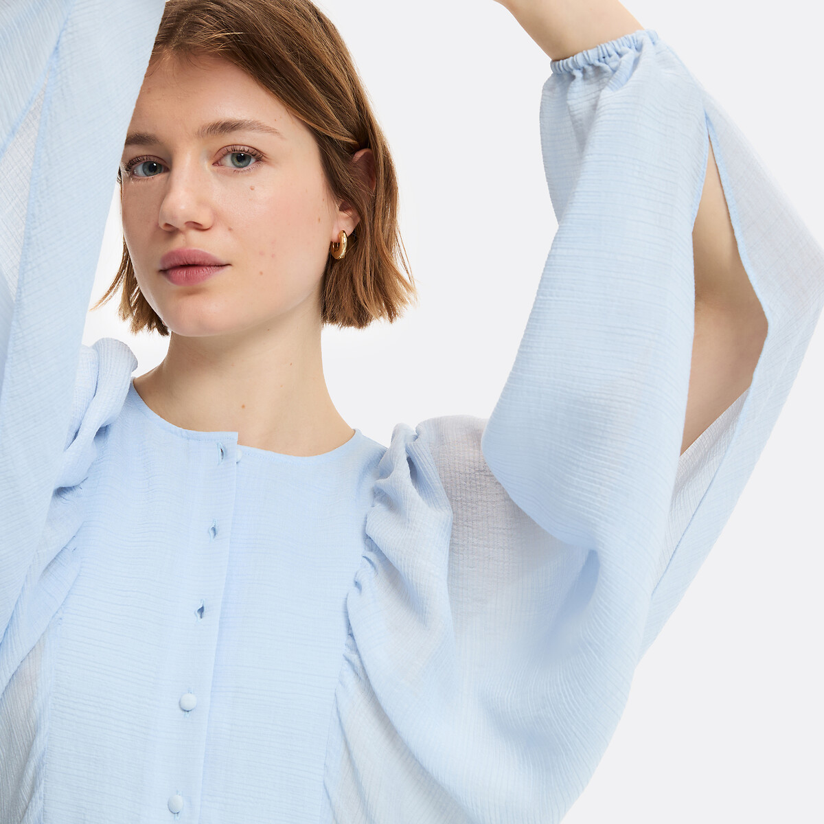 Puff Sleeve Ruffled Maxi Dress pastel blue, LA REDOUTE COLLECTIONS