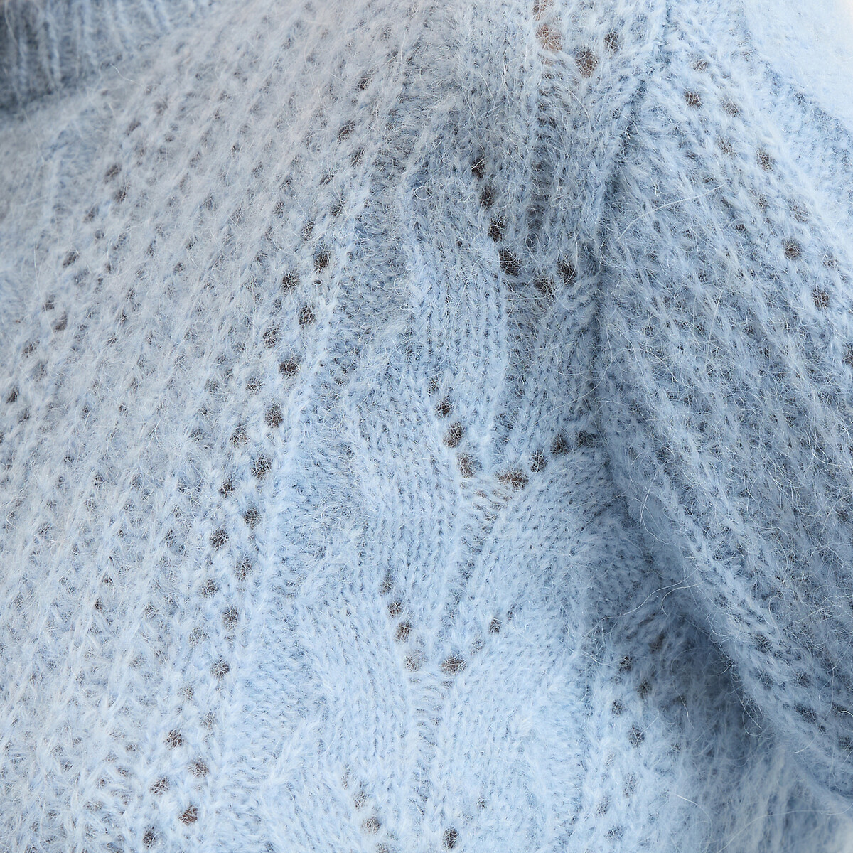 Pull en maille ajourée, laine et alpaga mélangés bleu ciel, LA REDOUTE COLLECTIONS