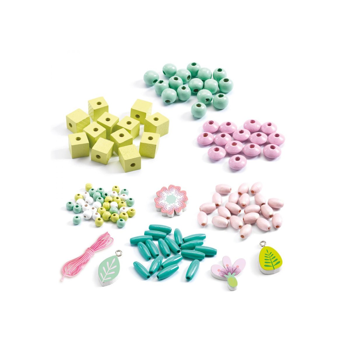 Perles et bijoux - Perles bois - Feuilles et fleurs multicolore, DJECO