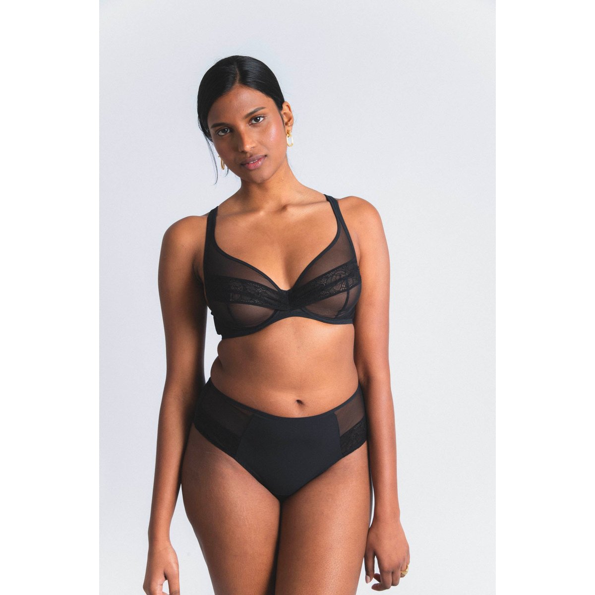 Shorty-tanga en dentelle NUDITÉ noir, MAISON LEJABY
