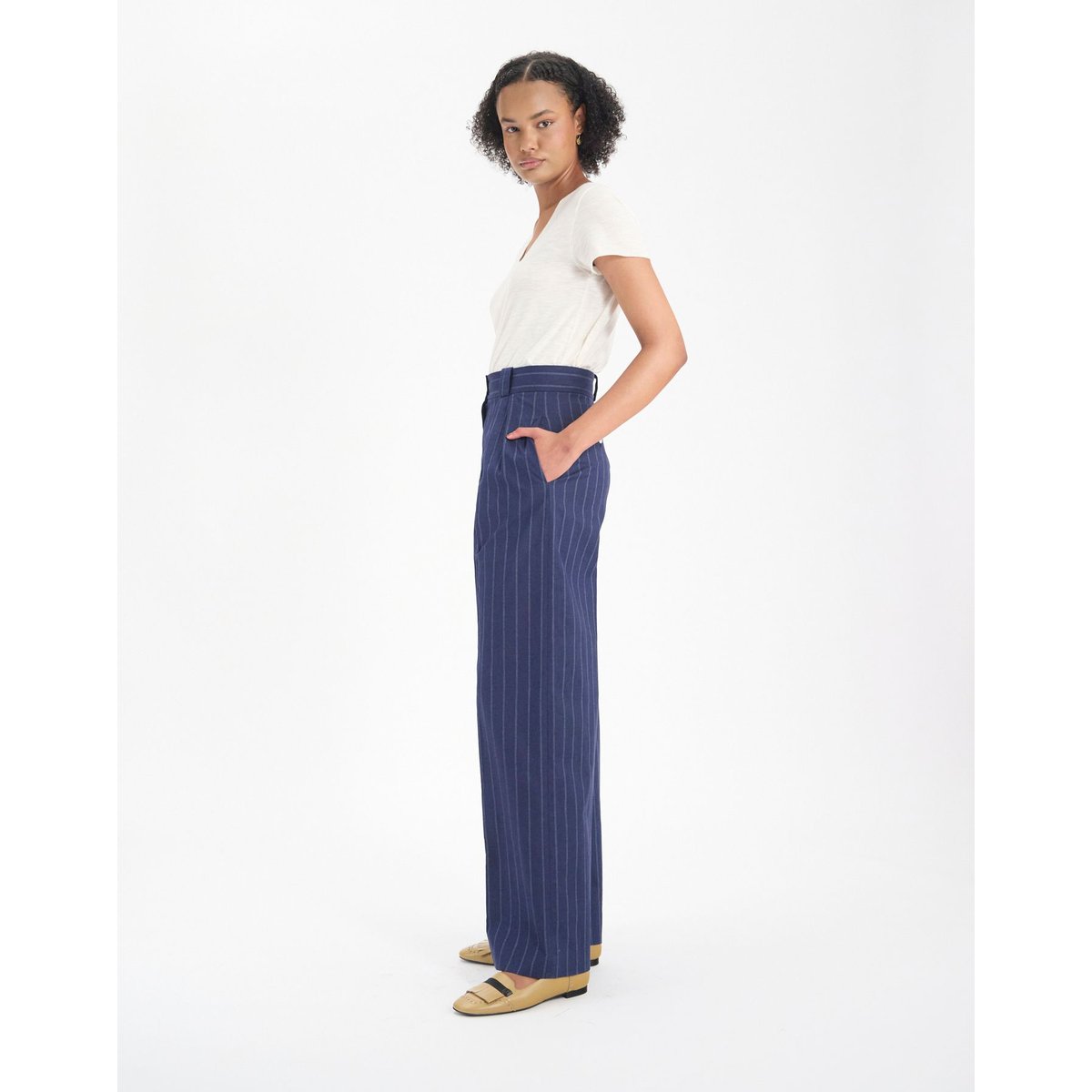 Pantalon Marlène mélangé marine blue navy, INES DE LA FRESSANGE PARIS