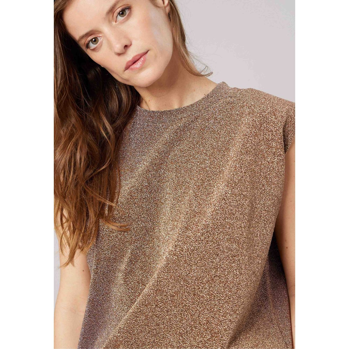 Top femme sans manches maille brillante SAYA copper, DEELUXE