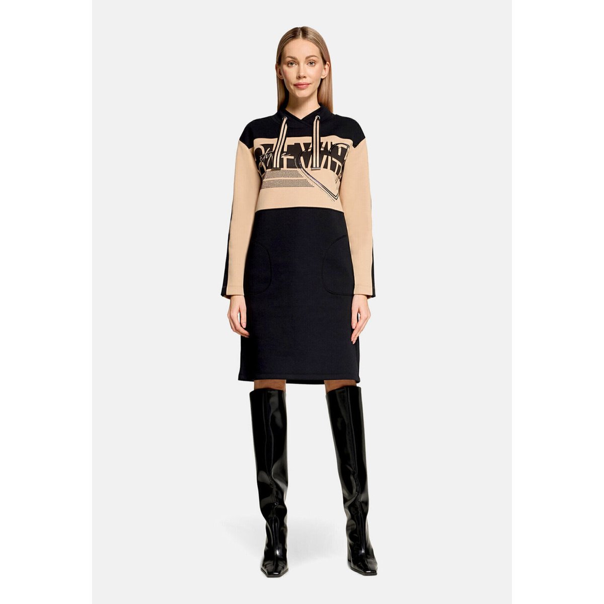 Robe en jersey à manches longues patch beige/black, BETTY BARCLAY