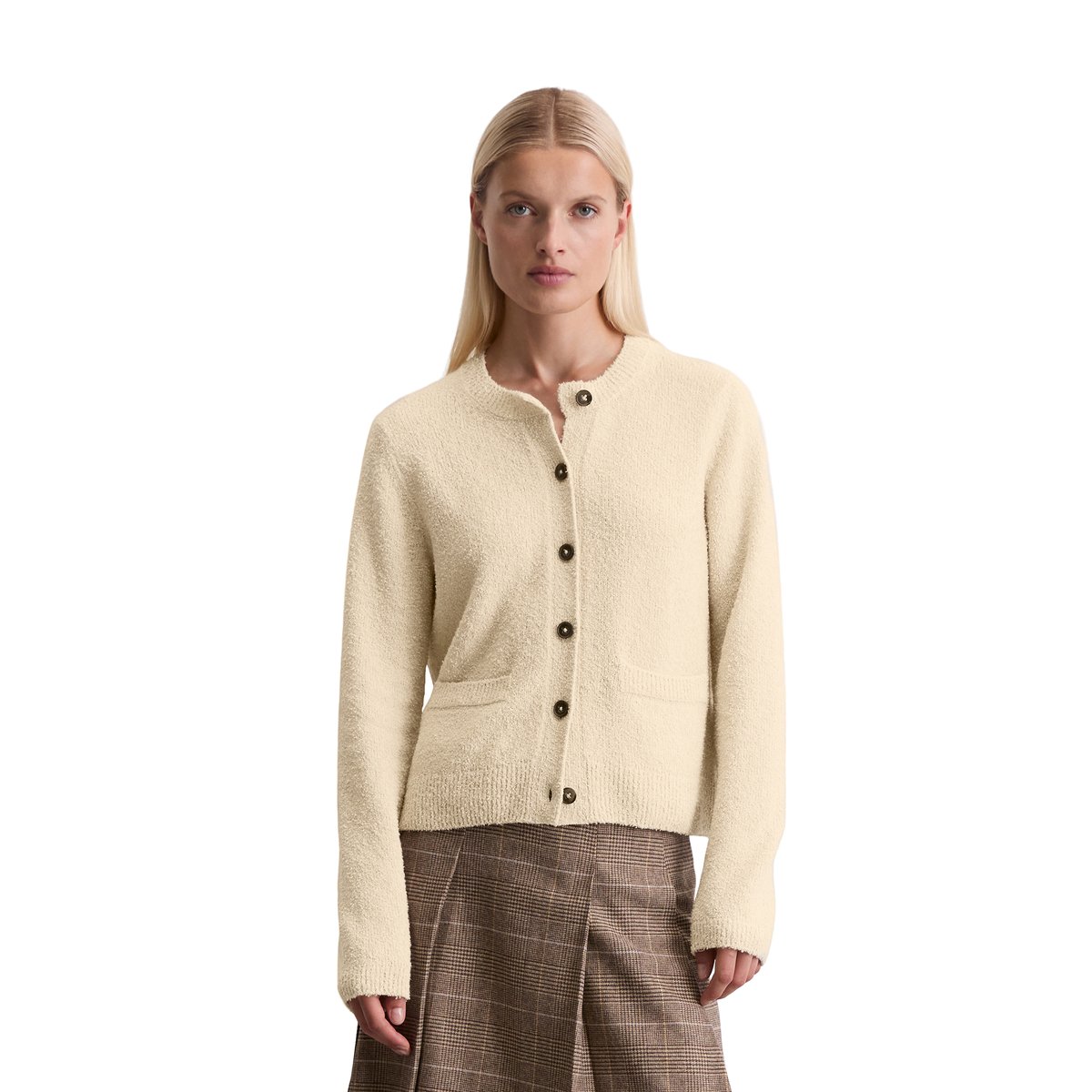 Cardigan regular en fil bouclé beige, MARC O'POLO