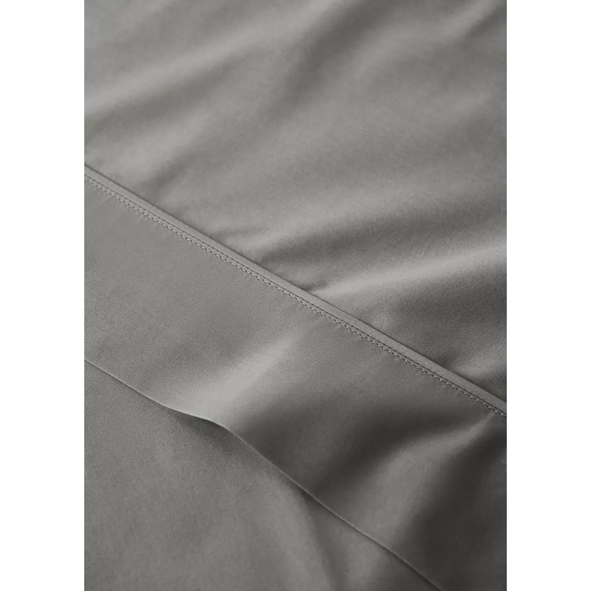 Drap percale de coton 500 fils détail passepoilé arrondi Lit 200 cm gris, MANGO HOME
