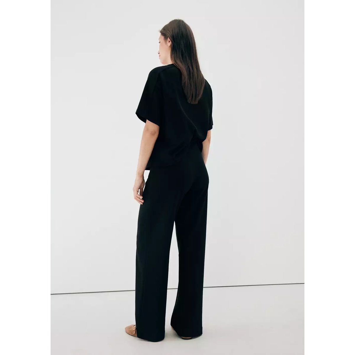 Pantalon droit maille fine noir, MANGO