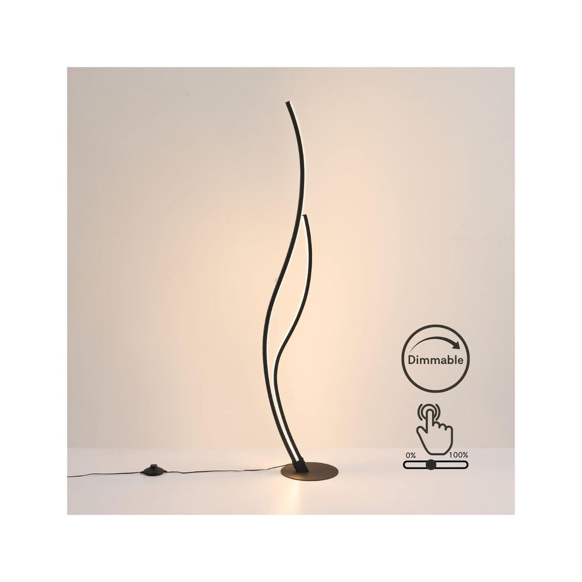 Lampadaire LED ondulé dimmable - YSORIA noir, KOSILUM