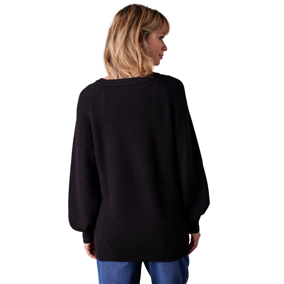 Pull grossesse boutonné en côtes perlées noir, ENVIE DE FRAISE