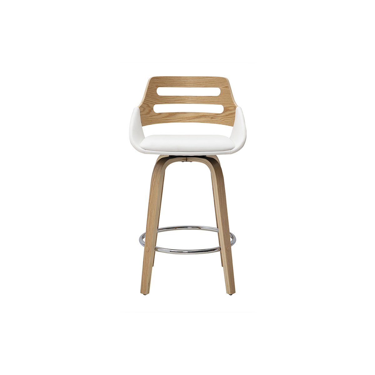 Tabourets de bar scandinaves pivotants blancs et bois clair H65.5 cm (lot de 2) PERNIK blanc, MILIBOO