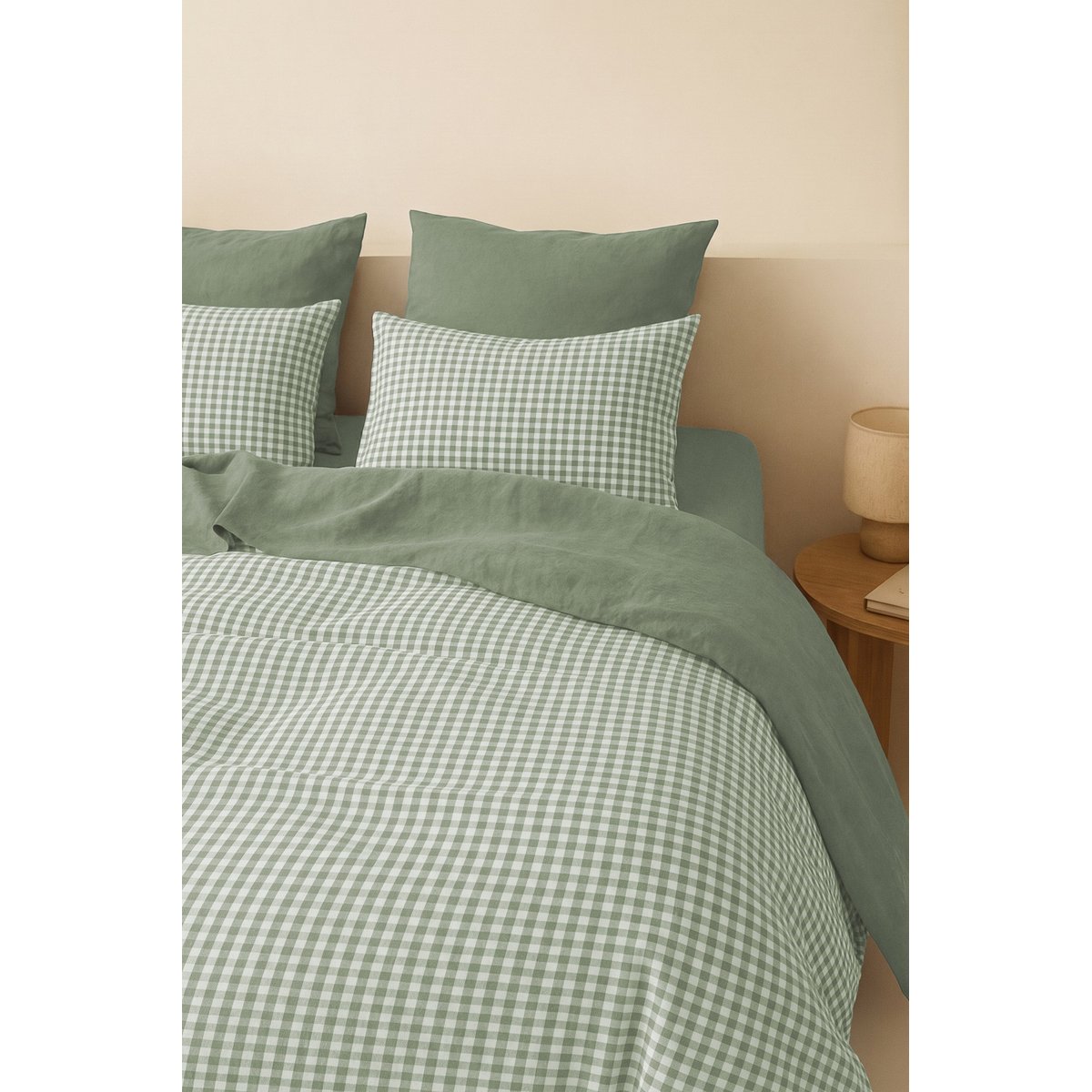 Parure + taies 65x65 coton lavé LUNAS vert céladon, FEBRONIE