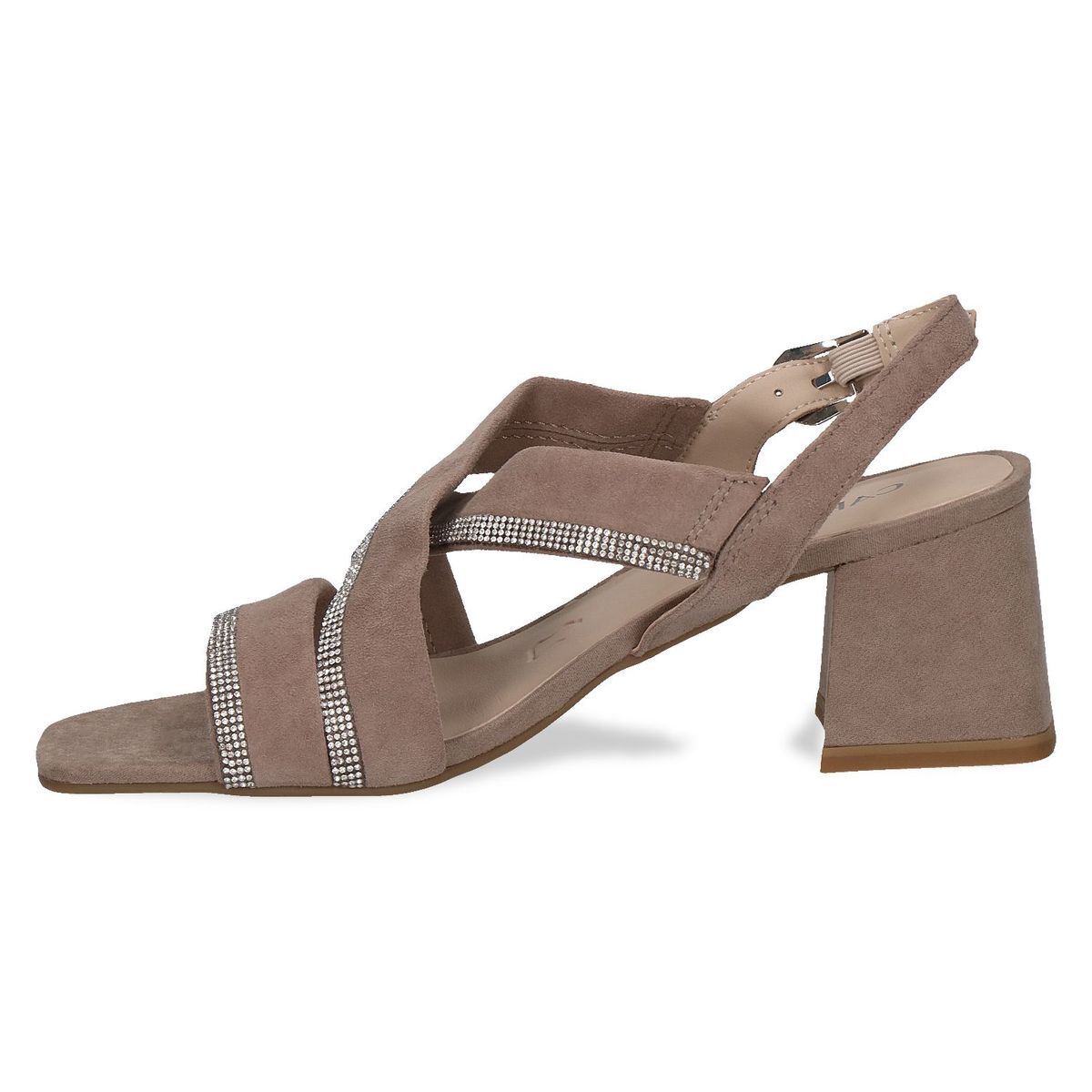 Sandale à talon talon bloc marron poivre foncé, CAPRICE