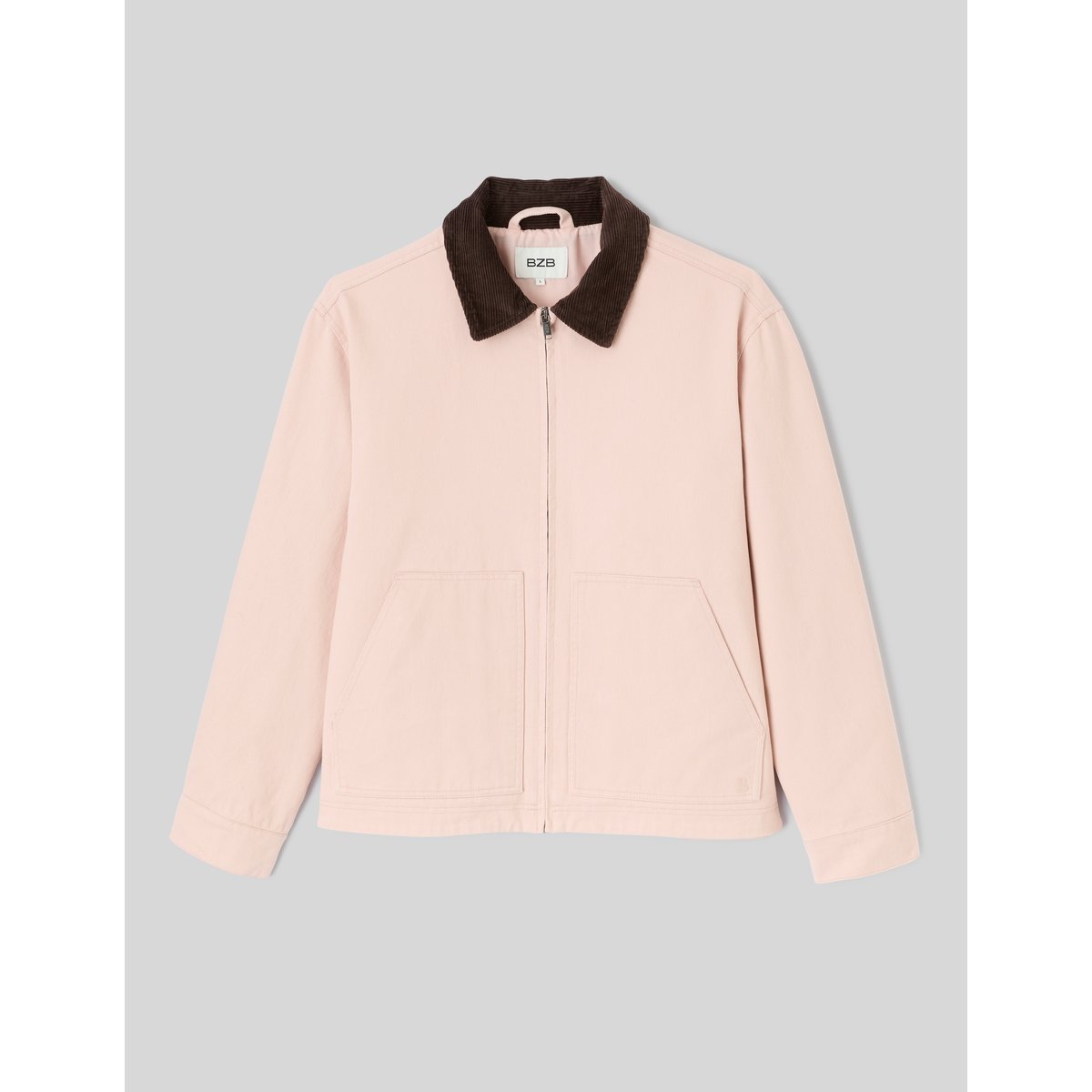 Veste zippée unie col velours rose pâle, BZB
